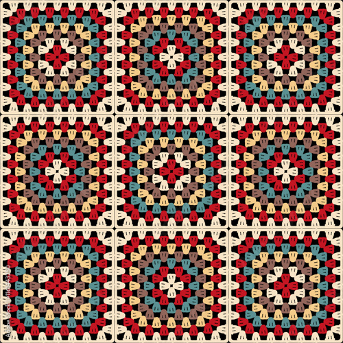 Pattern with crochet granny square wallpaper handmade decorative art design print