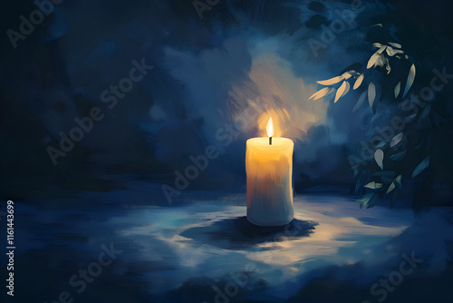 A single lit candle in a dark setting, symbolizing reflection, memory and hope