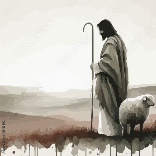 An illustration of Jesus as a shepherd 