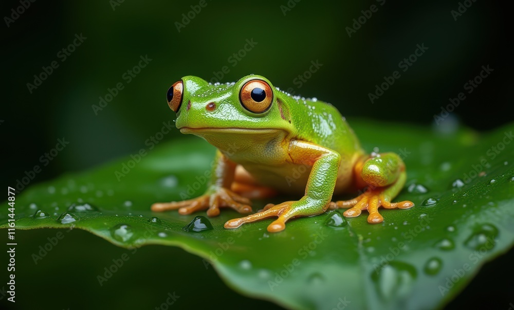 Colorful green frog on a leaf Colorful green frog on a leaf