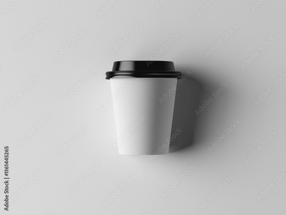 white paper cup, black lid, minimalist white background white paper cup, black lid, minimalist white background