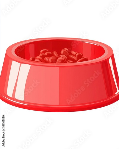A vibrant red pet food bowl filled with kibble, perfect for dogs or cats.
