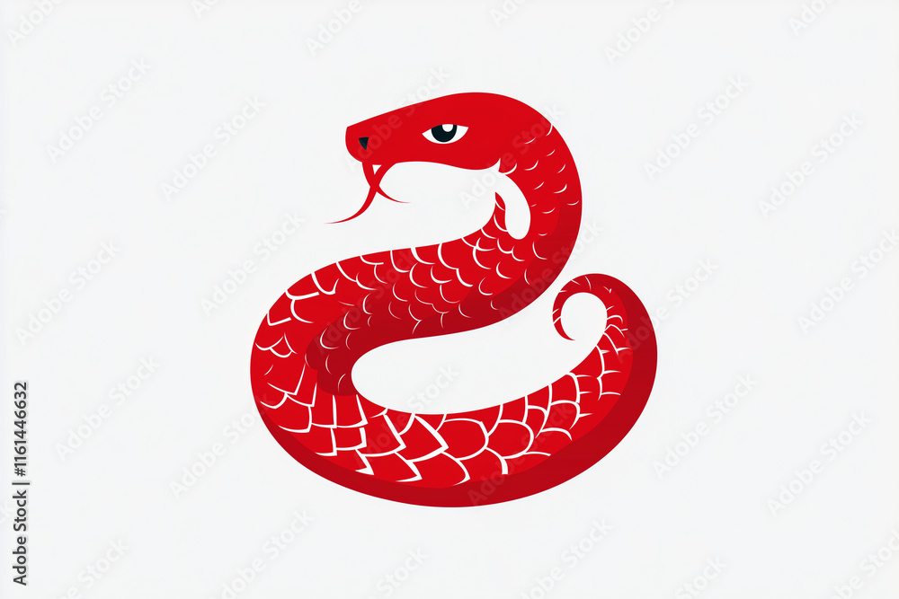 Fototapeta premium Cute snake, Chinese paper-cut style, Chinese New Year, Chinese craftsmanship