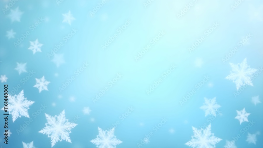 Serene winter-themed banner with delicate snowflakes, soft blue gradient background, and blurred bokeh effects Serene winter-themed banner with delicate snowflakes, soft blue gradient background, and blurred bokeh effects
