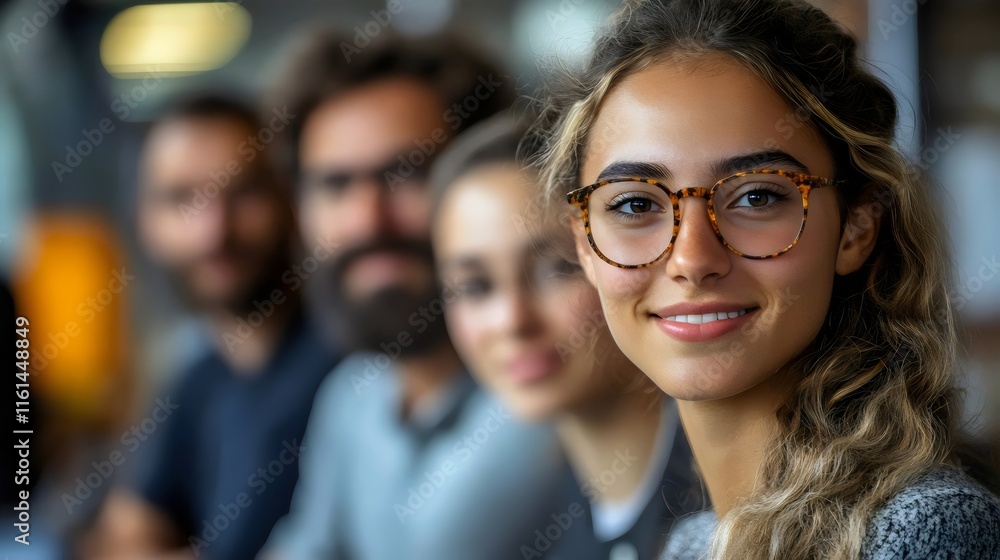 A woman with glasses is smiling at the camera A woman with glasses is smiling at the camera