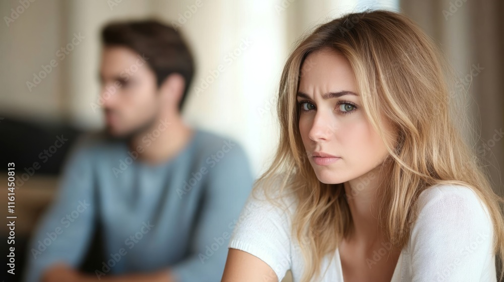 Serious sad woman thinking over a problem, man aside, meeting therapist, poor chance of getting pregnant after 40, unmet expectations, unable to handle family finances, interested in different things Serious sad woman thinking over a problem, man aside, meeting therapist, poor chance of getting pregnant after 40, unmet expectations, unable to handle family finances, interested in different things