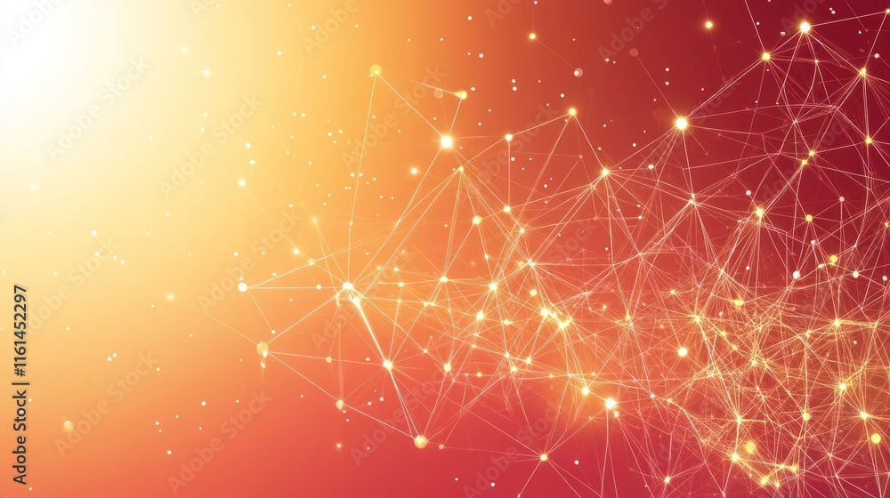Fototapeta premium Abstract orange and red network connection background.