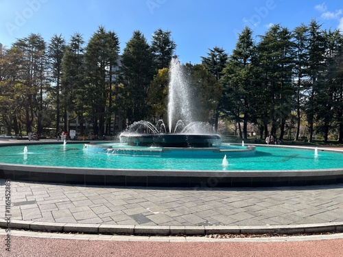 Fountain in Hibiya Park in spring, Tokyo
