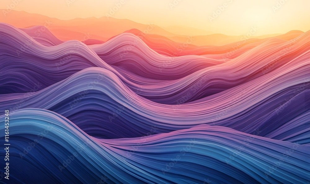 Abstract wavy landscape at sunset with purple, pink, and blue hues. Abstract wavy landscape at sunset with purple, pink, and blue hues.