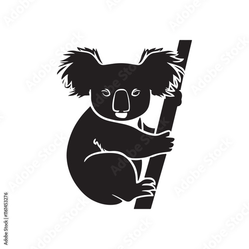 Simple Black Silhouette of a Koala Holding Onto a Tree Branch photo