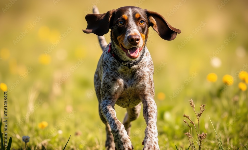 Happy dog running through grassy field Happy dog running through grassy field