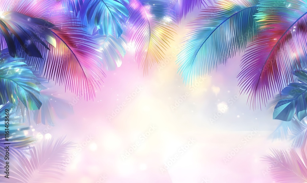 Vibrant tropical palm leaves on a bright, bokeh background. Vibrant tropical palm leaves on a bright, bokeh background.