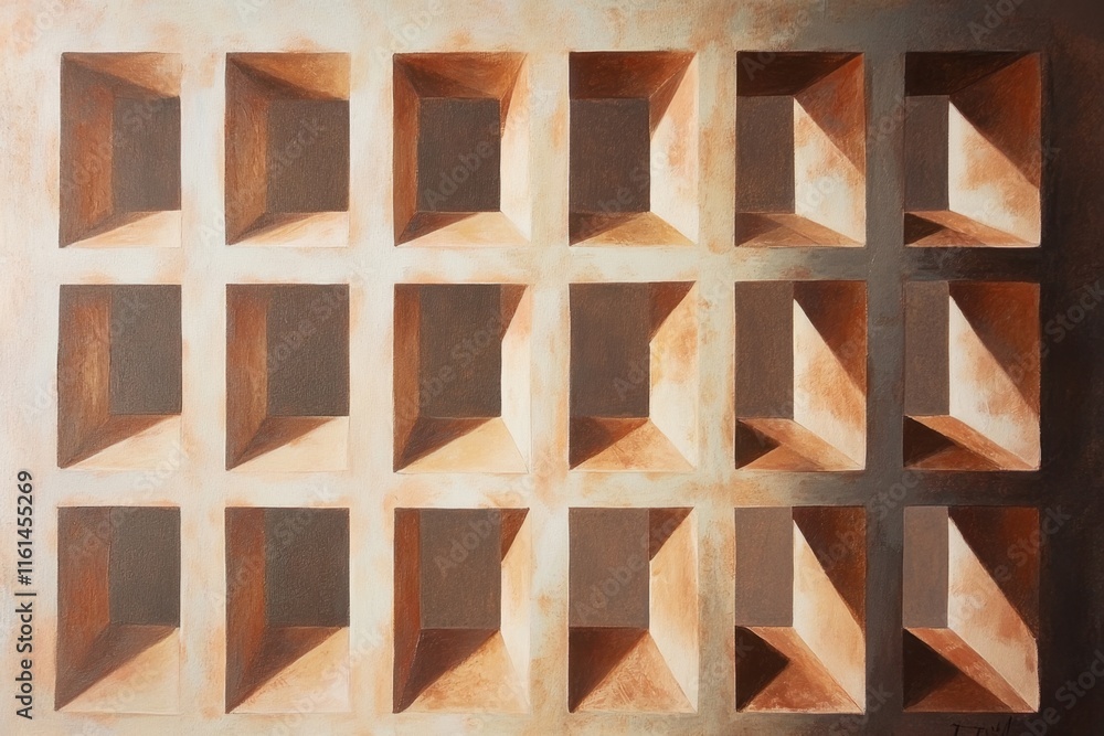 Naklejka premium Abstract Recessed Square Pattern Painting