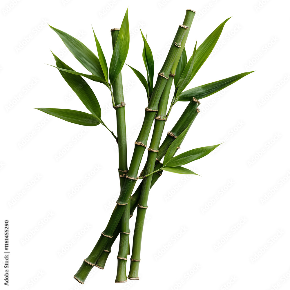 Fototapeta premium Bamboo branch shoot with green leaves isolated on a transparent background