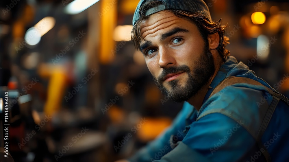 A man with a beard and a blue shirt is looking at the camera A man with a beard and a blue shirt is looking at the camera