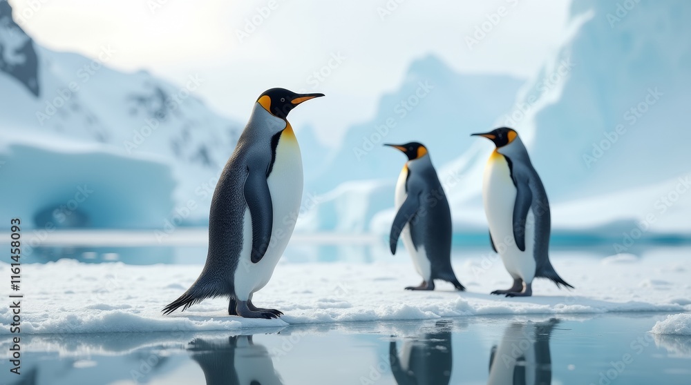 Fototapeta premium penguins standing on the icy terrain of Antarctica