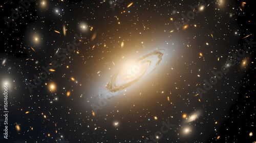 3d rendering of elliptical galaxy surrounded by dust, gas and stars bound by gravity. ecliptical. illustration. Reverberate. Illustration photo