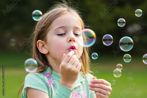 Girl blowing soap bubbles