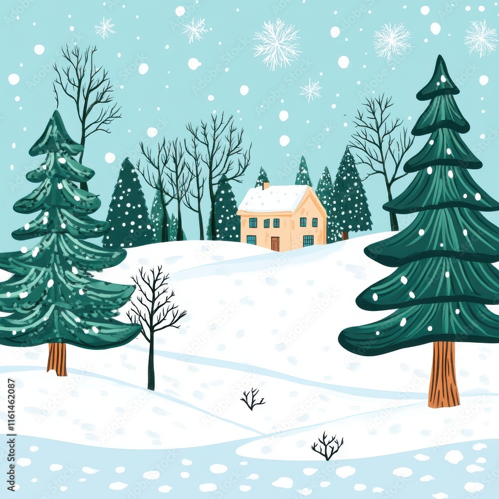 Winter season landscape with pine trees in the foreground. Winter season landscape with pine trees in the foreground.