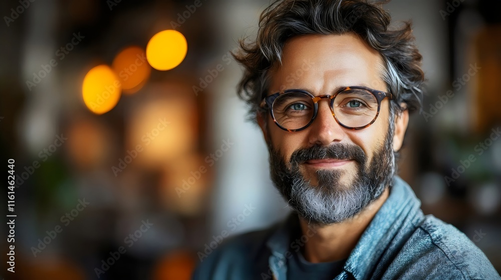 A man with glasses is smiling and looking at the camera A man with glasses is smiling and looking at the camera
