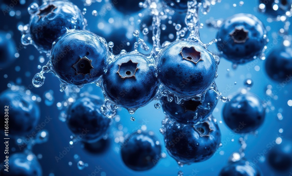 Fresh blueberries splashing in water Fresh blueberries splashing in water