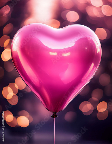 Big Pink Valentine balloon heart greeting card with bokeh background