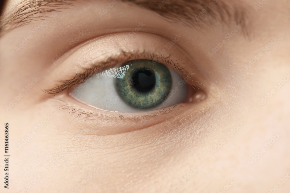 Obraz premium Macro view of young woman with beautiful blue eyes