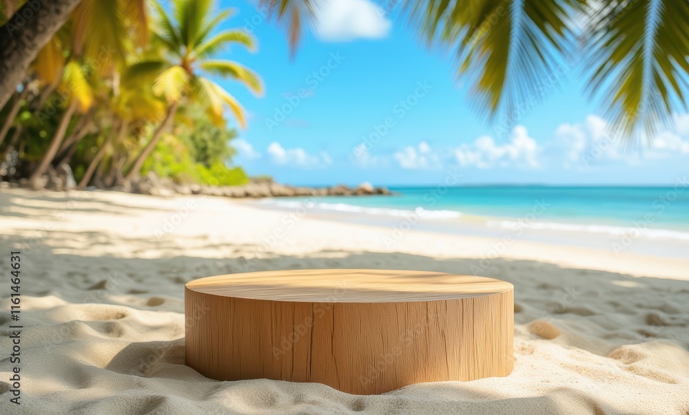 Serene beach scene with wooden platform Serene beach scene with wooden platform