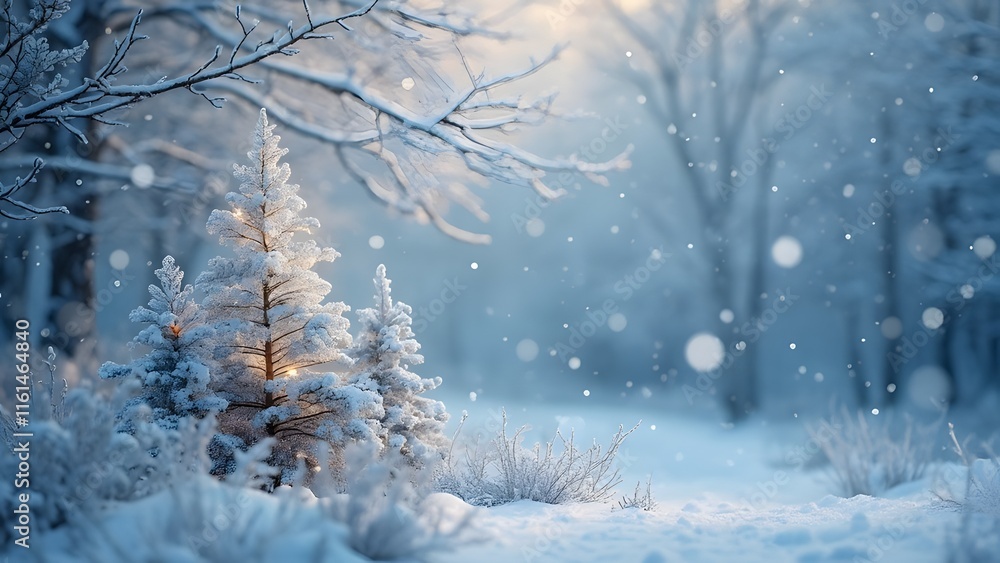 Tranquil Winter Wonderland, Snow-Covered Trees, Soft Blues & Whites, Festive Lights, New Year Hope Tranquil Winter Wonderland, Snow-Covered Trees, Soft Blues & Whites, Festive Lights, New Year Hope