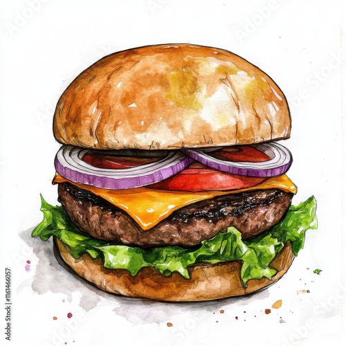 Hamburger watercolor illustration.