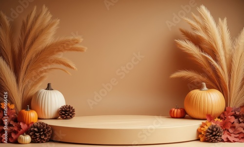 Autumn floral arrangement with pumpkins