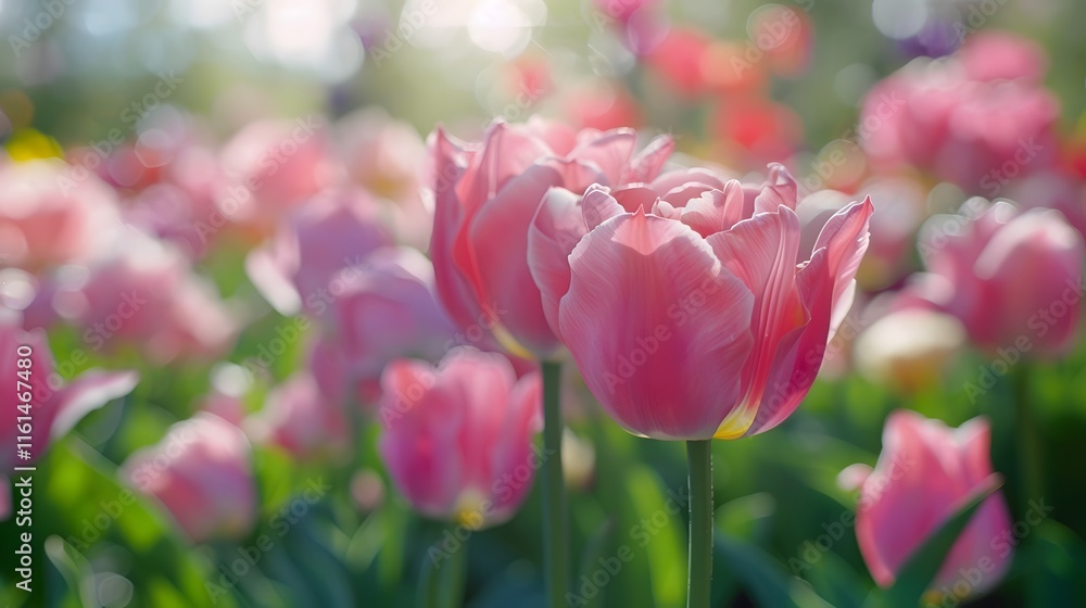 A beautiful pink tulip represented as a spring flower, allowing for copy space in the background A beautiful pink tulip represented as a spring flower, allowing for copy space in the background