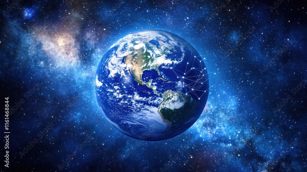 Obraz premium Earth in space with digital network connections.