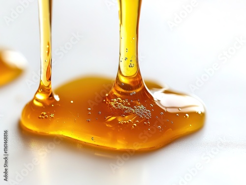 Golden honey drips gracefully, showcasing its smooth texture and photo