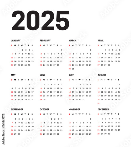 Clean 2025 Calendar Design in Modern Style for Every Month