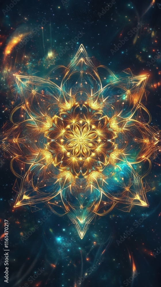 Fototapeta premium Cosmic mandala with radiant design floating in space, creating a sense of wonder and vastness. HD phone wallpaper