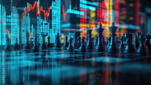 Wallpaper Mural Chess pieces on board against a backdrop of stock market data. Torontodigital.ca