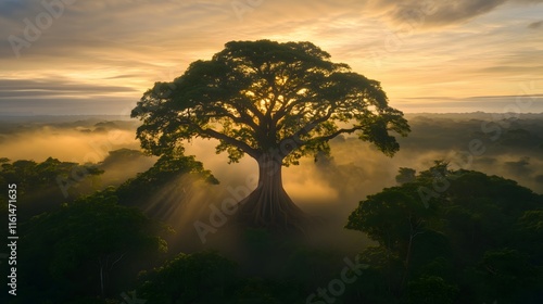 Ancient Kapok Tree piercing through jungle canopy