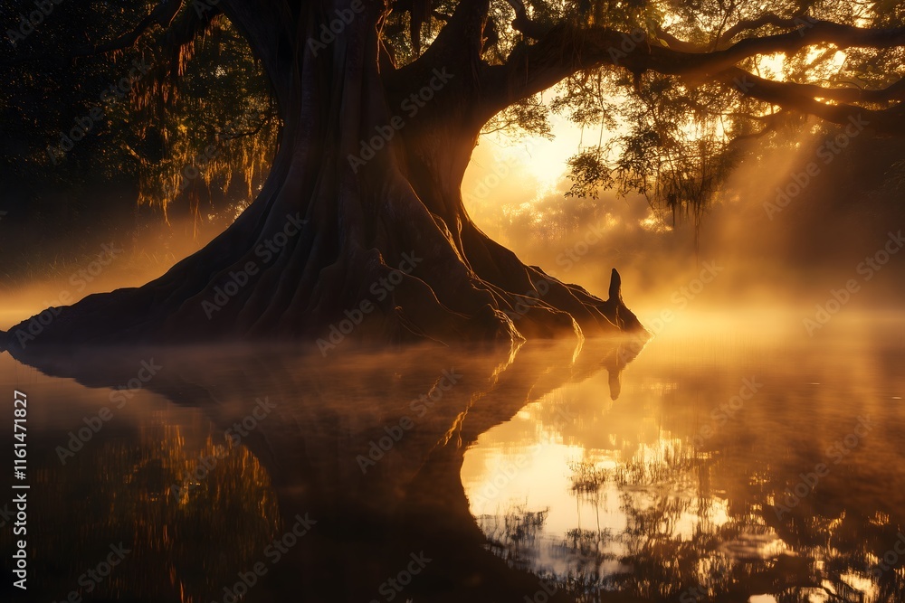 Fototapeta premium Ancient kapok tree roots in flooded Amazon basin