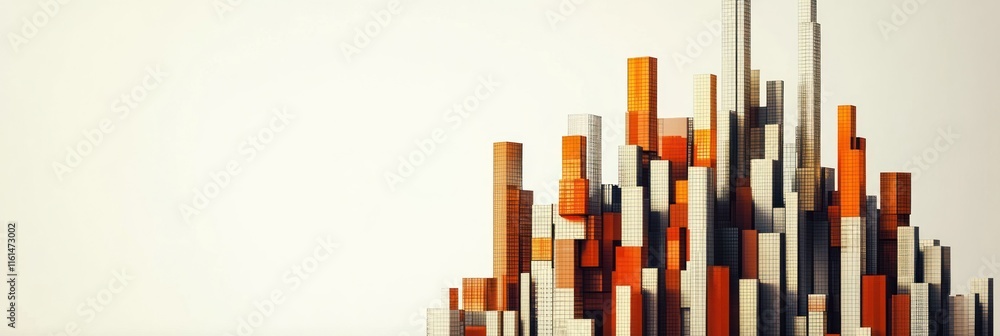 Obraz premium Abstract orange and white geometric shapes resembling a cityscape.