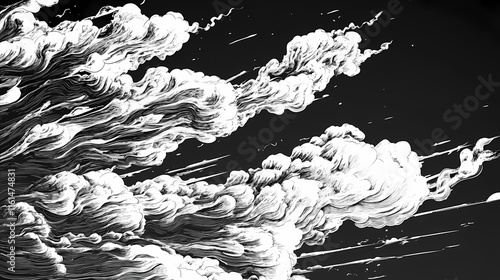 Twisting smoke trails. intricate comic energy clouds bursting with speed lines, crafted in precision for a noise-free dramatic and intense visual impact. Cloudburst. Illustration photo