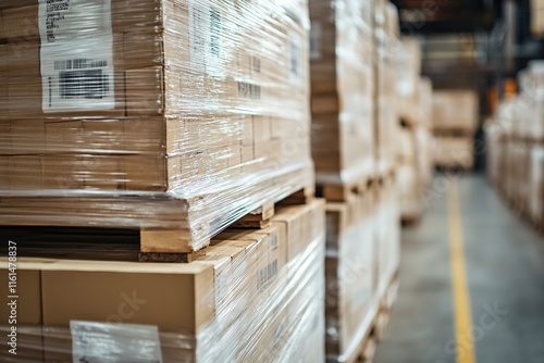Wallpaper Mural Stacks of neatly wrapped pallets in spacious warehouse, showcasi Torontodigital.ca
