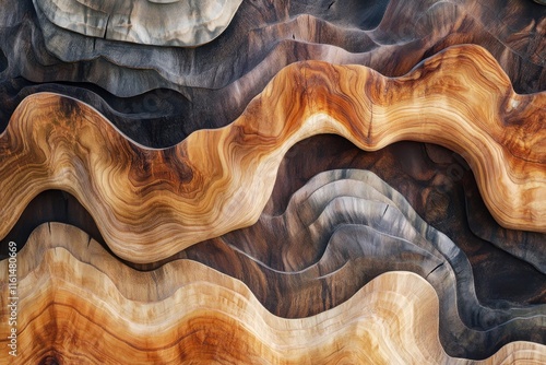 Abstract Wood Sculpture Showing Wavelike Layers photo