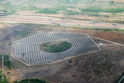 Wallpaper Mural Travis County, Texas - Aerial view of a Solar Farm by the side of the highway in the Hill Country of texas  Torontodigital.ca