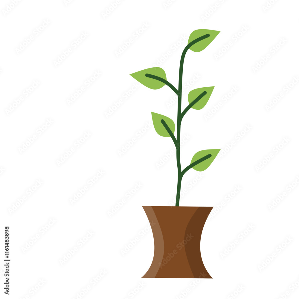 A simple illustration of a potted plant with a green stem and several branches, each bearing green leaves. The brown pot has a slightly curved shape, suitable for educational or decorative purposes. A simple illustration of a potted plant with a green stem and several branches, each bearing green leaves. The brown pot has a slightly curved shape, suitable for educational or decorative purposes.
