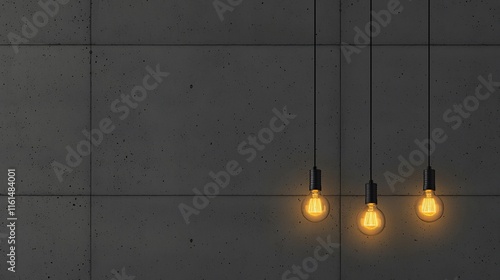 Three Edison bulbs hang against a dark concrete wall.