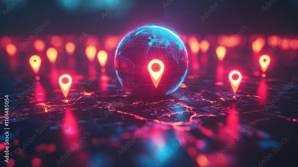 A globe surrounded by glowing location markers, symbolizing global connectivity and travel. A globe surrounded by glowing location markers, symbolizing global connectivity and travel.