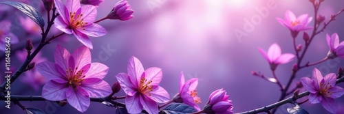 Vibrant violet petals framed by delicate vines and leaves , nature, vine, plant
