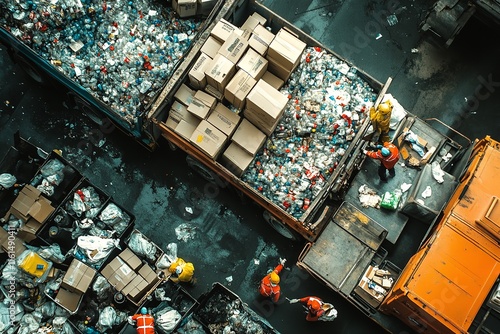 In the Bustling Waste Treatment Facility, Workers in Yellow Safety Vests

 photo