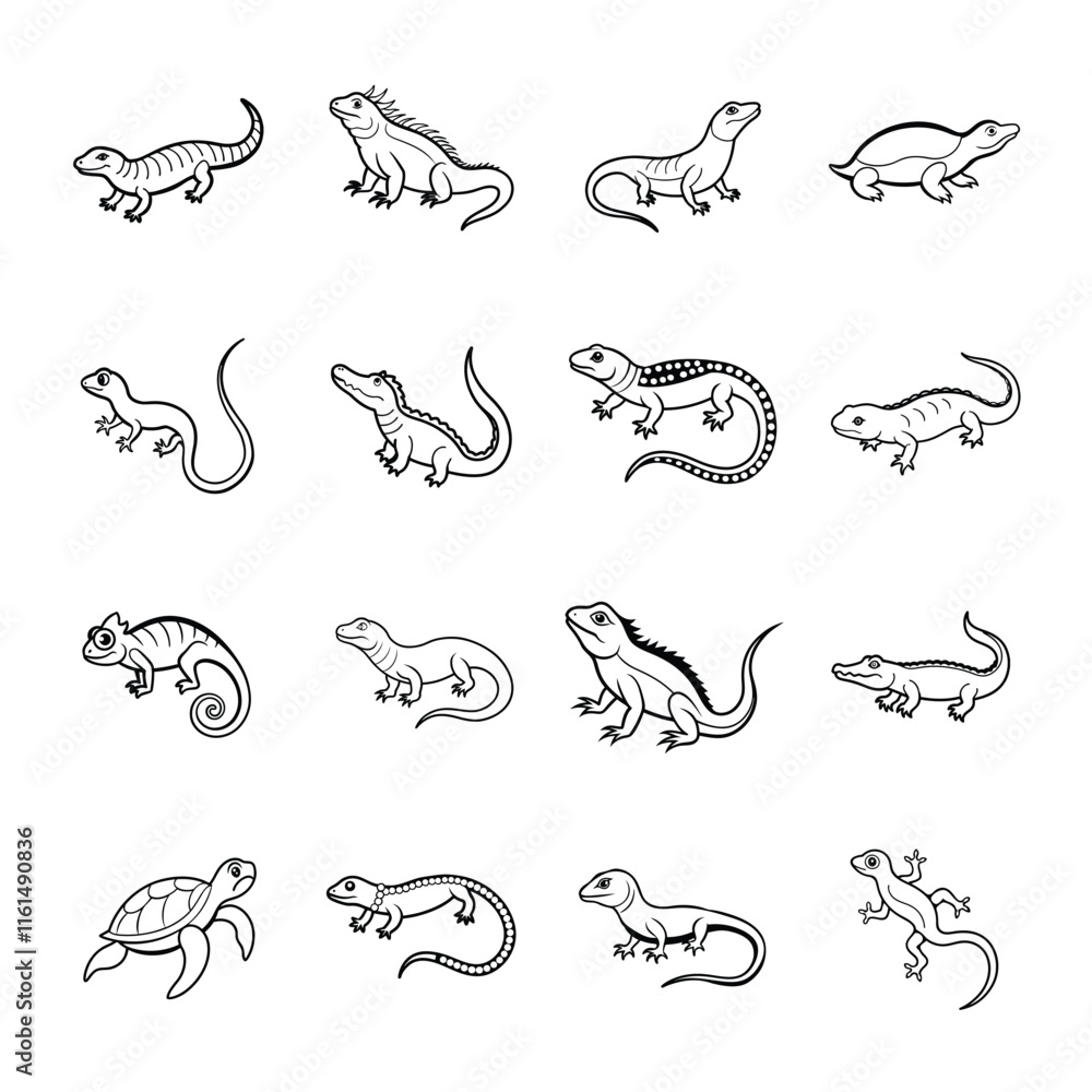 Fototapeta premium Beaded Lizard simple line art for Reptile Enthusiasts